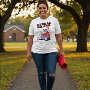 Amazon Essentials White Cereal Killer T-Shirt - Handmade